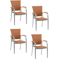4x KONWAY® ARUBA Stapelsessel Braun Premium Polyrattan Garten Sessel Stuhl Set