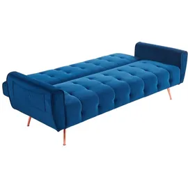 vente-unique Schlafsofa Klappsofa 3-Sitzer - Samt - Dunkelblau - POLANI
