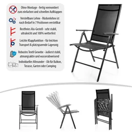 BigDean Gartenstuhl 120 kg belastbar dunkelgrau/schwarz 2 St.