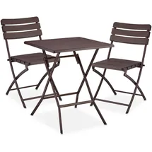 Relaxdays Balkonmöbel Set, 3-teilig, in Holzoptik, Stahl & Kunststoff, Braun