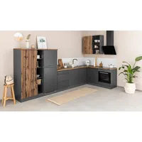 kochstation Winkelküche L-Form 380 cm grau