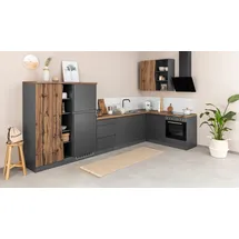 kochstation Winkelküche L-Form 380 cm grau