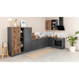 kochstation Winkelküche L-Form 380 cm grau