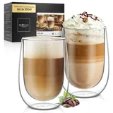 ElbFuchs® Doppelwandige Latte Macchiato Gläser Set [2x 350ml] Kristallklare Thermogläser doppelwandig | Ideal als Cappuccino Gläser | Kaffeegläser | Teegläser