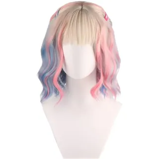 COSPLAZA Weiblicher Werwolf Kurze Culry Bunte Blonde Pink Enid Perücken Rollenspiel Dress Up Mode Werewolf Cosplay Perücke Seite Parted mit Bangs + 2 Haarpins