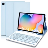 Samsung Galaxy Tab S6 Lite Hülle mit Tastatur, Schutzhülle mit Pen Halter Wireless Tastatur (QWERTZ Deutsches Layout) für Samsung S6 Lite Tablet 10,4 2022/2020(P610/P613/P615/P619), Blau