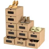 Clanmacy 10x Schuhboxen mit Sichtfenster Schuhaufbewahrung Aufbewahrungsbox Stapelbar Storage Box Schuhbox Schuhkarton Schuhschachtel Allzweckbox B... - Braun