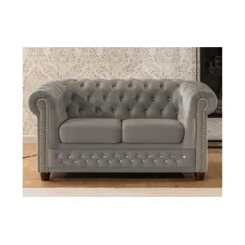 S-Style Chesterfield Polstergarnitur Samt 2-Sitzer + Sessel Grau