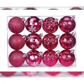 inges magic & goodz 12 Weihnachtskugeln Dekorierte Kugeln Kunststoff 6cm 12er Set pink