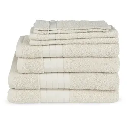 Handtuch Set EMOTION "Uni", beige, 8 St., 2 Badetücher 70x140cm, 2 Gästetücher 30x50cm, 2 Handtücher 50x100cm, 2 Waschlappen 17x25cm, Frottee, Frottee, Obermaterial: 100% Baumwolle, Handtücher (Packung), 100% Baumwolle, Walkfrottee, Bordüre, 500 GSM, Weich, Einfarbig, Weiß