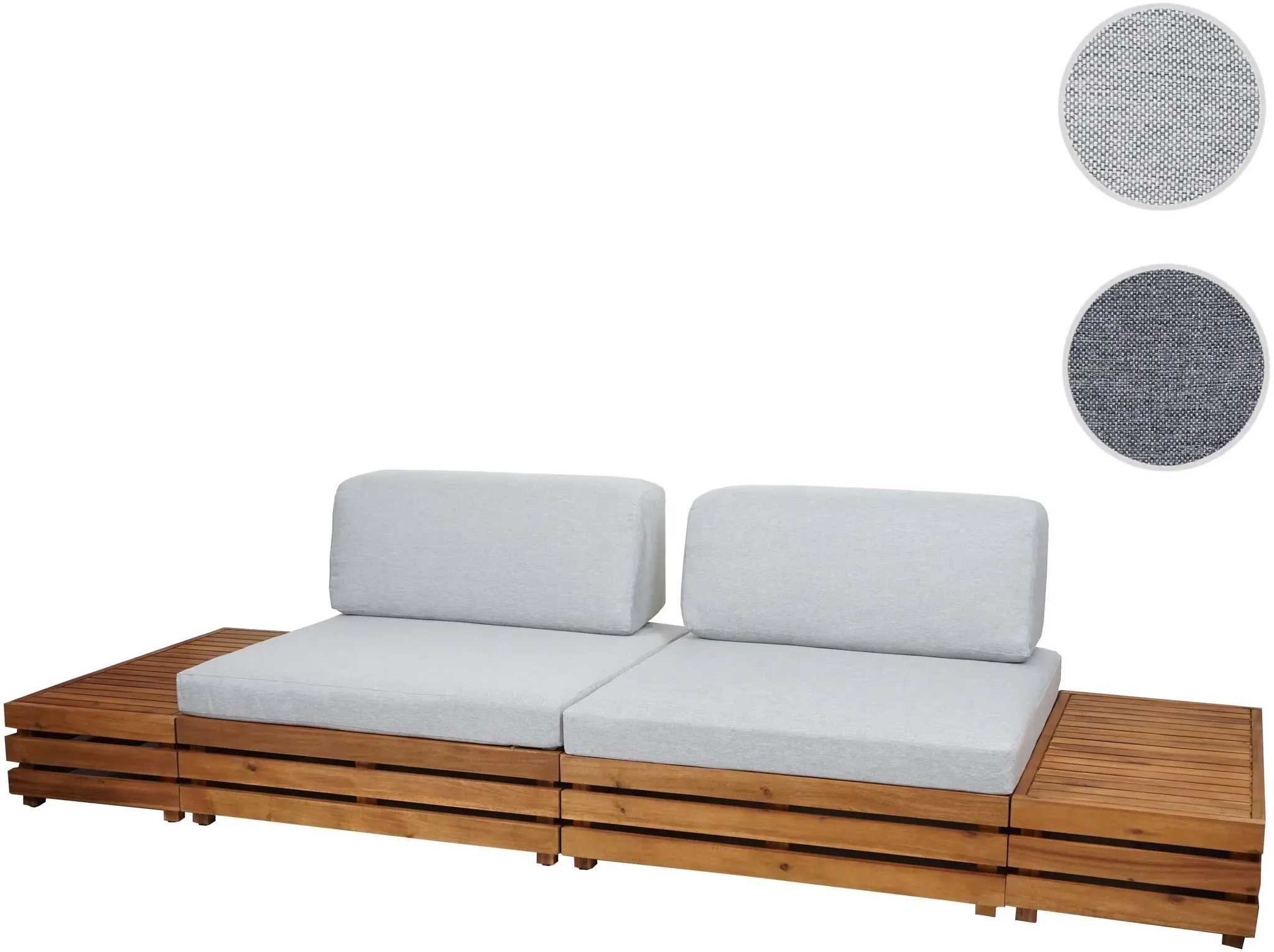 Garten-Garnitur HWC-L28, Lounge-Set Sitzgruppe Lounge-Sessel Sofa, Spun Poly Akazie Holz MVG ~ Polster hellgrau