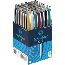 Schneider Kugelschreiber K15 farbsortiert, Schreibfarbe: blau, 50 St.
