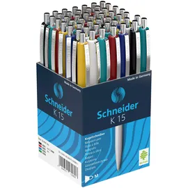 Schneider Kugelschreiber K15 farbsortiert, Schreibfarbe: blau, 50 St.