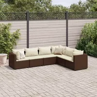 vidaXL 6-tlg. Garten-Lounge-Set mit Kissen Braun Poly Rattan