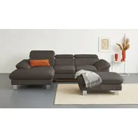 Ecksofa COTTA "Driver L-Form", braun (cacao), B:268cm H:73cm T:169cm, LEDER BEEFY (ein abgedecktes Spalt-Rindsleder) im Sitz und Rücken (Korpus in Kunstleder);Luxus-Kunstleder;Kunstleder SOFTLUX;Leder Pampas (echtes Rindsleder), Rückseite mit schwarzem Spannstoff bezogen, Sofas, Ecksofa, mit Kopfteilverstellung, wahlweise mit Bettfunktion & Bettkasten