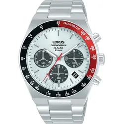 Chronograph LORUS, silberfarben, weiß, Armbanduhren, Herren, Armbanduhr, Solar, Herrenuhr, Edelstahlarmband, Datum, Stoppfunktion