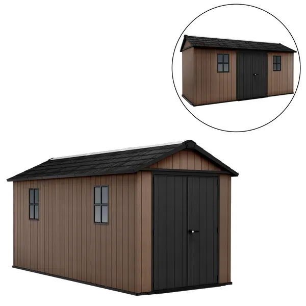 Keter Newton plus 7515/1575 - Gartenhaus - Mit zweiflügeliger Tür und Fenstern - 230x476x246 cm