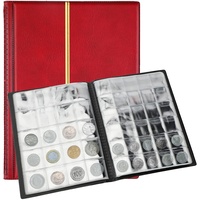 SAVITA 250 Taschen Münzalbum 10 Seiten Ledermünzen Sammelbuch Penny Sammelbuch für Münzsammler (Rot)