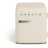 CREATE / RETRO FRIDGE 50 SAGE/Kühlschrank in Cremeweiß, Griff Salbeigrün / 85W, Minibar, eine Regalfläche, Retro-Design, 50cm, zwei Ablagen, 48L Fassungsvermögen, energiesparend, 50x44x49,8cm