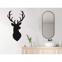 Wandtattoo Hirsch Wohnzimmer, Hirschkopf Wanddeko Schlafzimmer, Wand Deko, Wandaufkleber, Geweih, 70x40cm (HxB), 070 schwarz