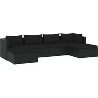 vidaXL Polyrattan Lounge Set 6-tlg. schwarz inkl. Kissen 3101800