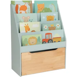 Relaxdays Kinderregal 60 x 30 x 80 cm Kiefer massiv natur türkis