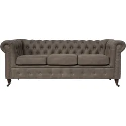 Chesterfield-Sofa HOME AFFAIRE "Aarburg", grau (stein), B:203cm H:77cm T:87cm, 100% Polyester, Sofas, aufwändige Knopfheftung und Ziernägel im Chesterfield-Design