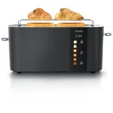 Arendo Toaster Edelstahl, Langschlitz, Touch Display, Restzeit & Bräunungsgradanzeige, 1 langer Schlitz, für 2 Scheiben, 1000 W, Brötchenaufsatz, Wärmeisoliert, Toast-Symbole für Bräunungsgradauswahl schwarz