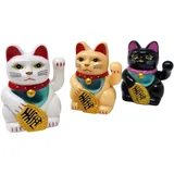 Starlet24 Solarbetriebene 5cm Mini-Glückskatze dekorative Figur Winkekatze mit Glücks- und Wohlstandssymbol für Büros und Zuhause (Beige, Schwarz & Weiss)
