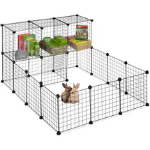Relaxdays Freilaufgehege für Kleintiere, erweiterbares DIY Stecksystem, HxBxT: 72 x 145 x 110 cm, Metallgitter, schwarz