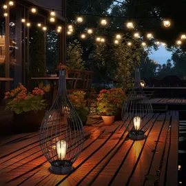 ETC Shop 2x LED Solar Hängelampe Metall spritzwassergeschützt IP44 schwarz