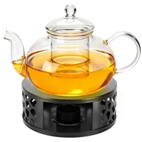 1000ml Teekanne aus Glas mit Schwarzes Erhitzer aus Edelstahl, Glasteekanne mit Glas-Sieb und Deckel, ideal zur Zubereitung von losen Tees, geeignet für Zuhause und Büro