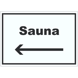 Sauna Aufkleber mit Text und Richtungspfeil links Erholung Entspannung waagerecht A6 (105x148mm)