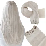 Hetto Tressen Echthaar Blond Sew in Extensions Echthaar Tressen 55cm 100g #60 Naturlich Tressen Haarverlangerung Echthaar Weiß Blond
