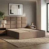 mebligo Polsterbett 160x200 cm mit Lattenrost, stabiles Doppelbett mit dekorativem Kopfteil, ohne Bettkasten, Samt, Braun, YORK 160 x 200 - Braun