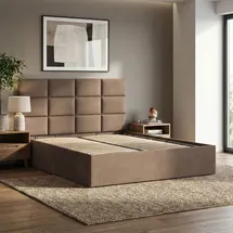 mebligo Polsterbett 160x200 cm mit Lattenrost, stabiles Doppelbett mit dekorativem Kopfteil, ohne Bettkasten, Samt, Braun, YORK 160 x 200 - Braun
