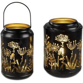 Formano 2er Set LED Tischlampen Laterne BLUMENWIESE H. 19 + 21cm schwarz Formano S25