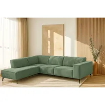 PLACES OF STYLE Ecksofa PLACES OF STYLE "Lorcan, Breite 275 cm, weiches Sitzgefühl", grün (forest grün), B:275cm H:77cm T:210cm, 100% PES, Sofas, Ecksofa, Massivholz- oder Metallfüße, Lederoptik, Struktur, Chenille, Boucle
