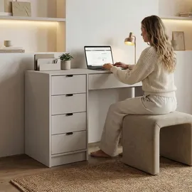 beautysofa | Schminktisch MALTA Beige 120cm mit Griffe, 5 Schubladen, flexibel rechts/links montierbar – Moderner Bürotisch, funktionaler Arbeit... - Beige