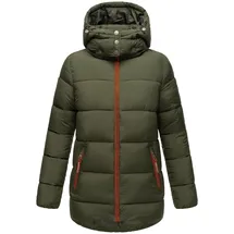 Navahoo Damen kurze Winterjacke Steppjacke warm mit abnehmbarer Kapuze Wattewölkchen Dark Olive Gr. XS - XS
