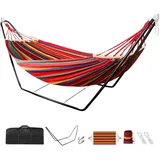 Hängematte mit Gestell, Hängemattengestell 200x150cm für Outdoor Indoor Garten Camping Reisen Wandern Seaside (Rot)