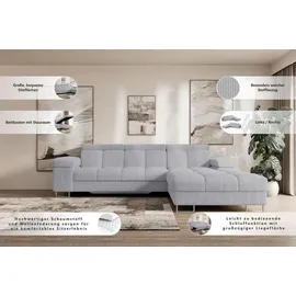 altdecor Ecksofa Cord mit Schlaffunktion 2-Sitzer Creme