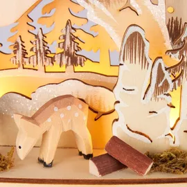 Brubaker 3D Lichterbogen - LED Schwibbogen - Tannenbaum Wald - Weihnachtsbeleuchtung Holz - 34 x 28 x 9 cm - Handbemalte Weihnachtsdeko - Braun/Weiß