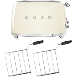 Toaster 4 Scheiben Set - Toaster mit Sandwichzangen in Creme, 2000W