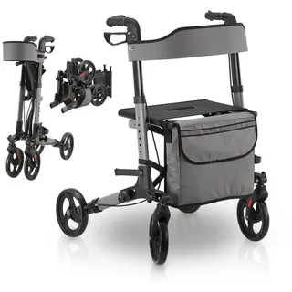 Juskys Aluminium Rollator Vital mit Sitz Grau