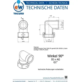 tecuro Winkel 90° 1 Zoll AG x Überwurfmutter 1 Zoll