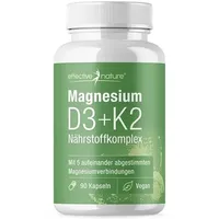 Magnesium Komplex mit 5 Magnesiumverbindungen - 90 Magnesium Kapseln für 1 Monat - 386 mg Magnesium pro Tag - Mit Vitamin D3 und K2