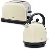 KHG Frühstücksset 2-teilig Kessel-Wasserkocher & Toaster, Creme Beige Retro American Diner Stil, 1,7 Liter & 2 Toastscheiben, 360° Sockel, Kalkfilter, 6 Röstgradstufen, Auftau- & Aufwärmfunktion