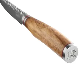 Zayiko Minami Damast Officemesser I 9 cm Klinge I Olivenholzgriff I Holzbox