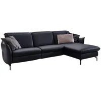 Livetastic Ecksofa, Dunkelblau, Leder, Echtleder, Nappaleder, 4-Sitzer, Ottomane rechts, L-Form, 263x179 cm, Made in EU, Hocker erhältlich, Armteil links, rechts, Wohnzimmer, Sofas & Couches, Wohnlandschaften, Ecksofas